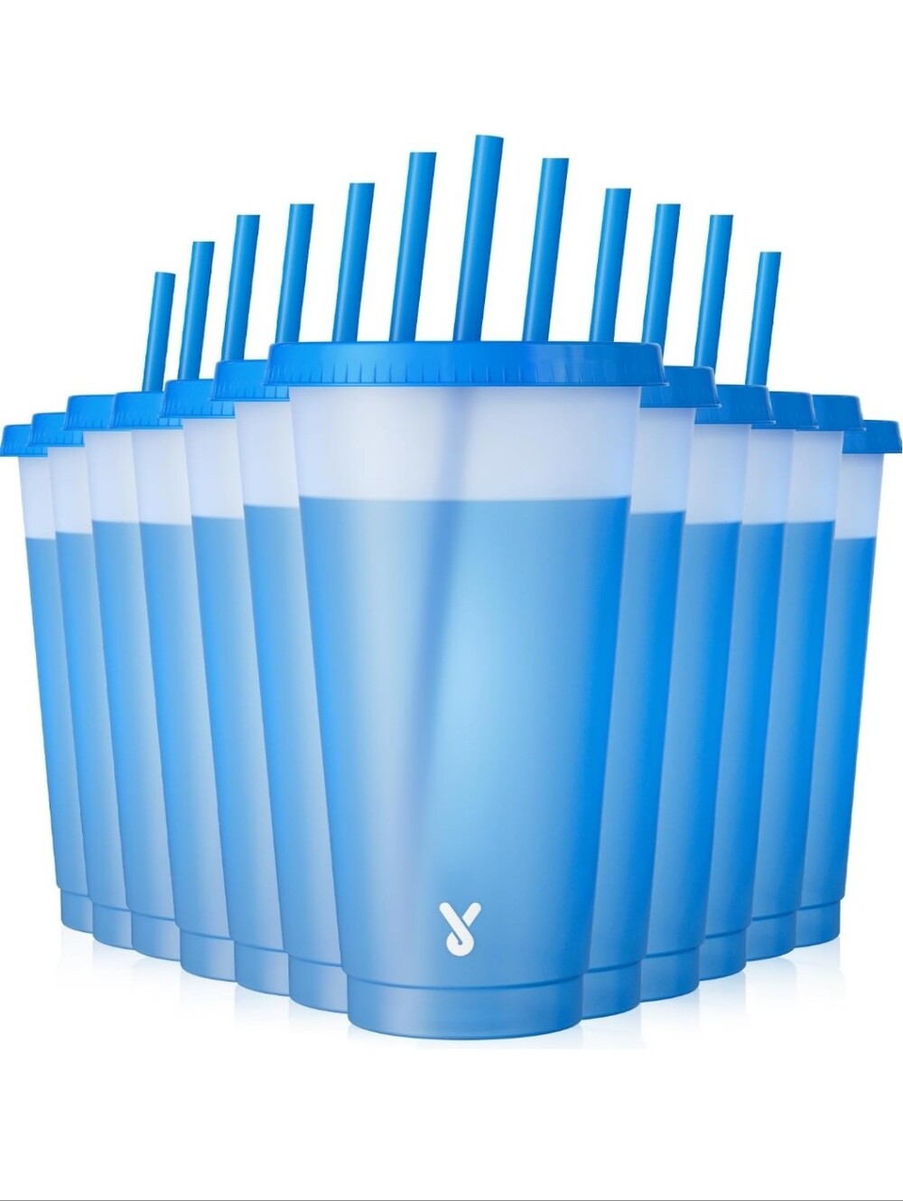 NWT Color Changing Blue Plastic Tumbler with Lid & Straw - Set of 5 Cups